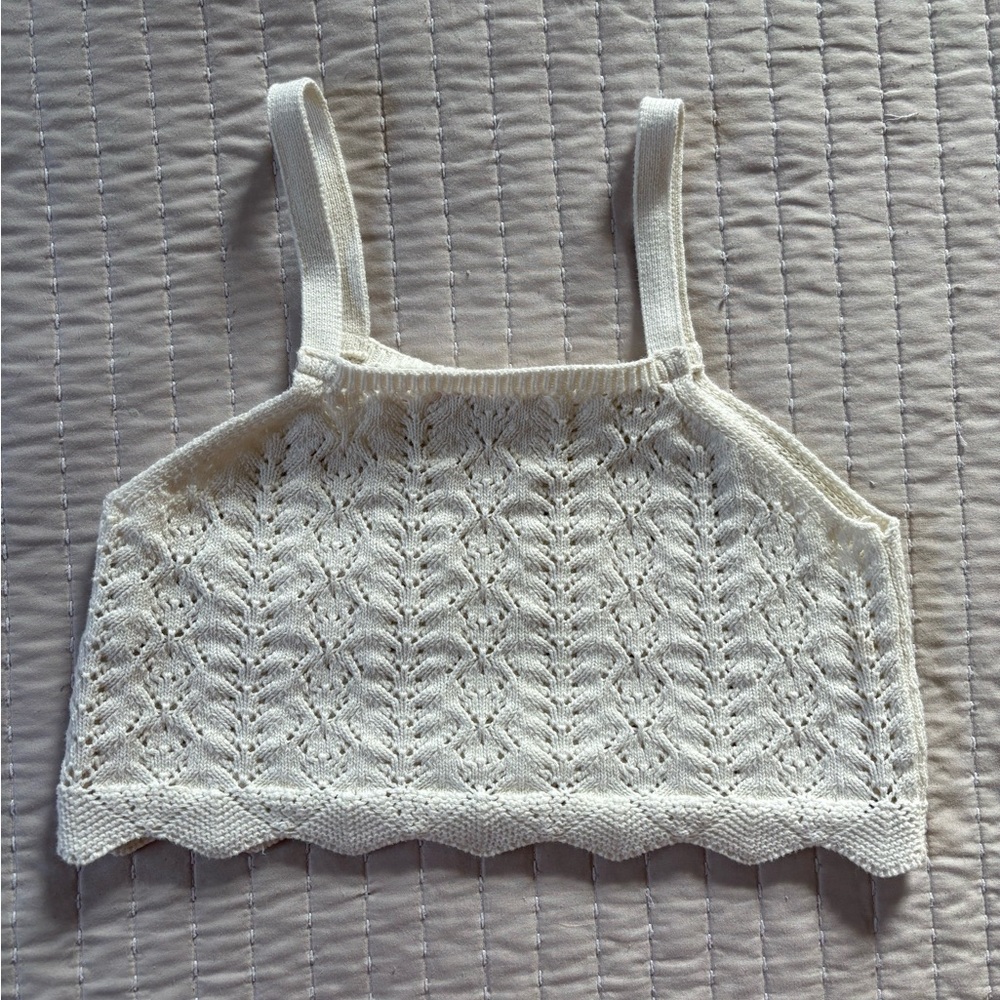 Zara White Knit Cropped Tank Top